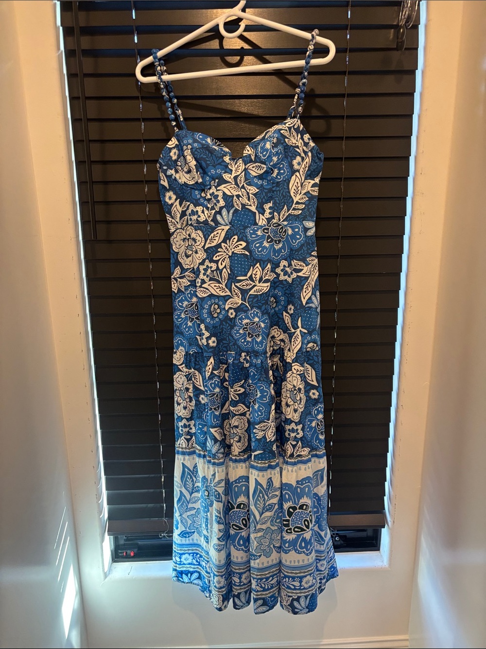 FARM Rio Blue and White Floral Midi Dress